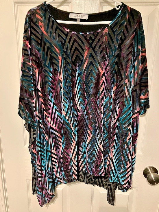 Kasper Tops - Kasper Henna Combo Geometric Tunic in Black & Blue Size Small NWT